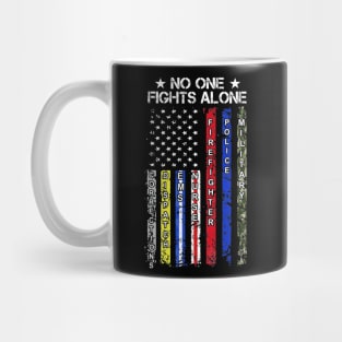 No One Fights Alone USA Flag Thin Line Military Police Nurse Mug